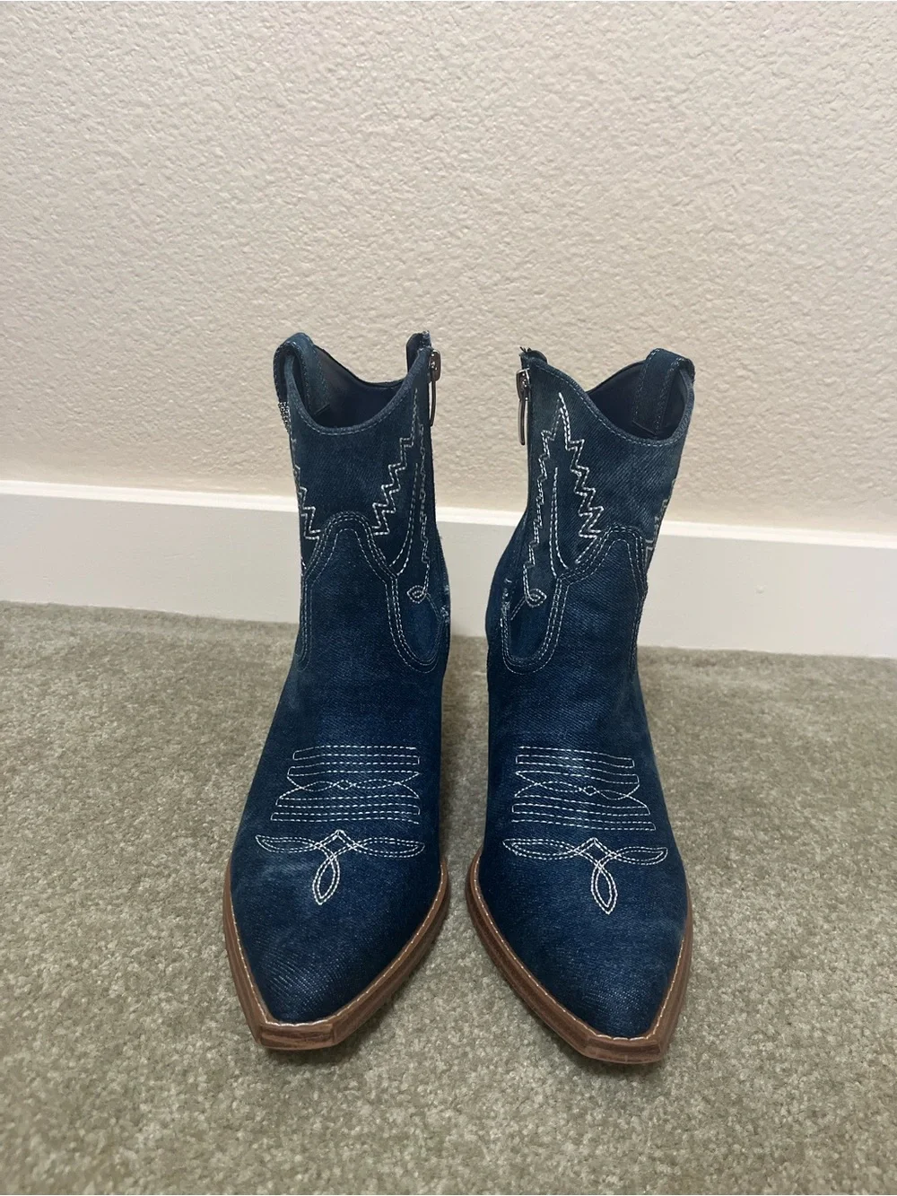 Nine West Women’s Blue Denim Western Ankle Booties